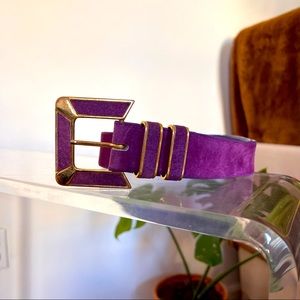 Vintage 60s Brass Purple Leather Belt